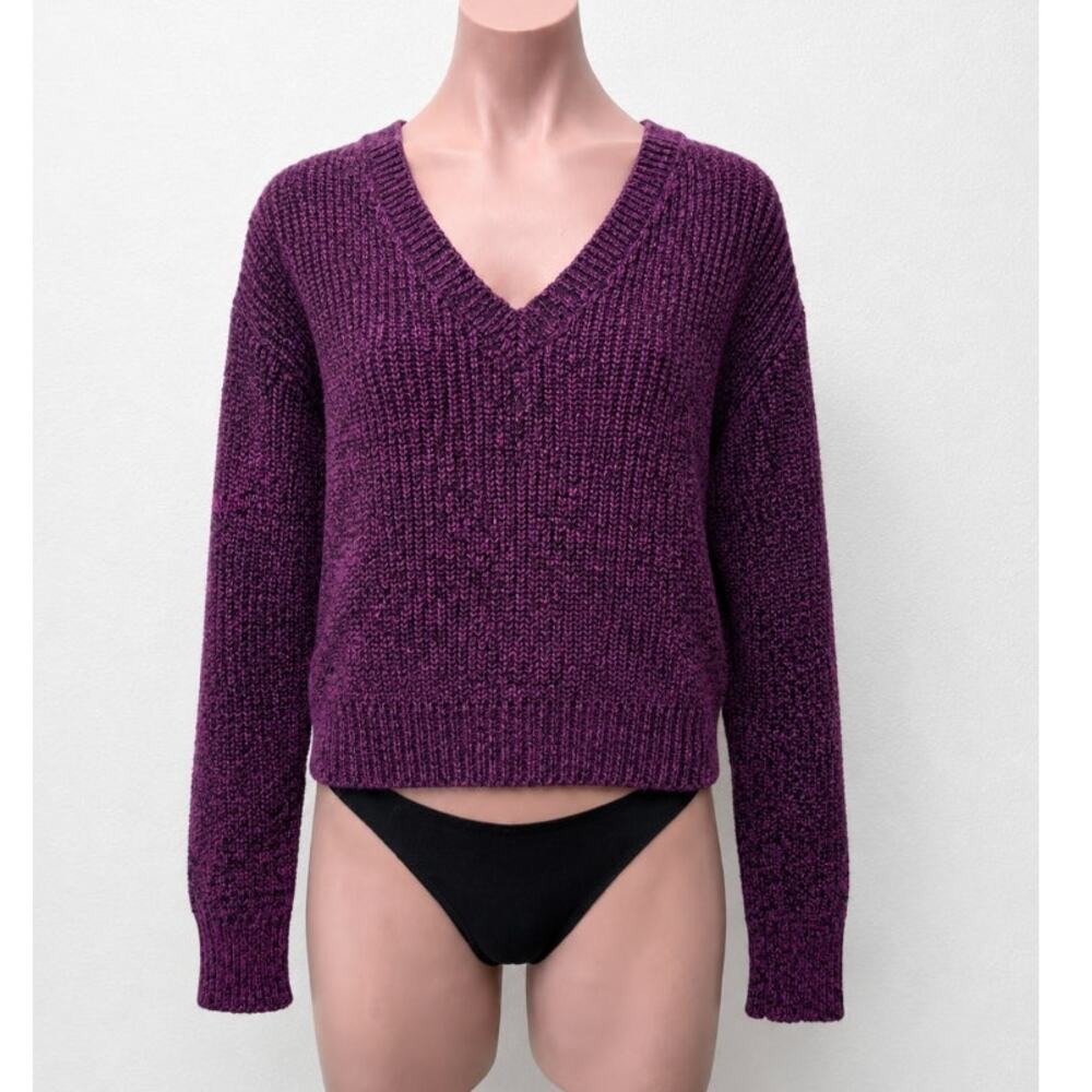 NWT Bobiblack Black Berry Marled VNeck Long Sleeve Crop Sweater S